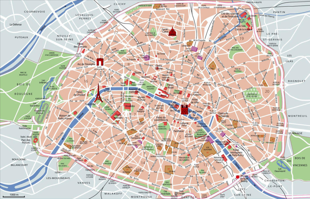 Mapa con los monumentos de París